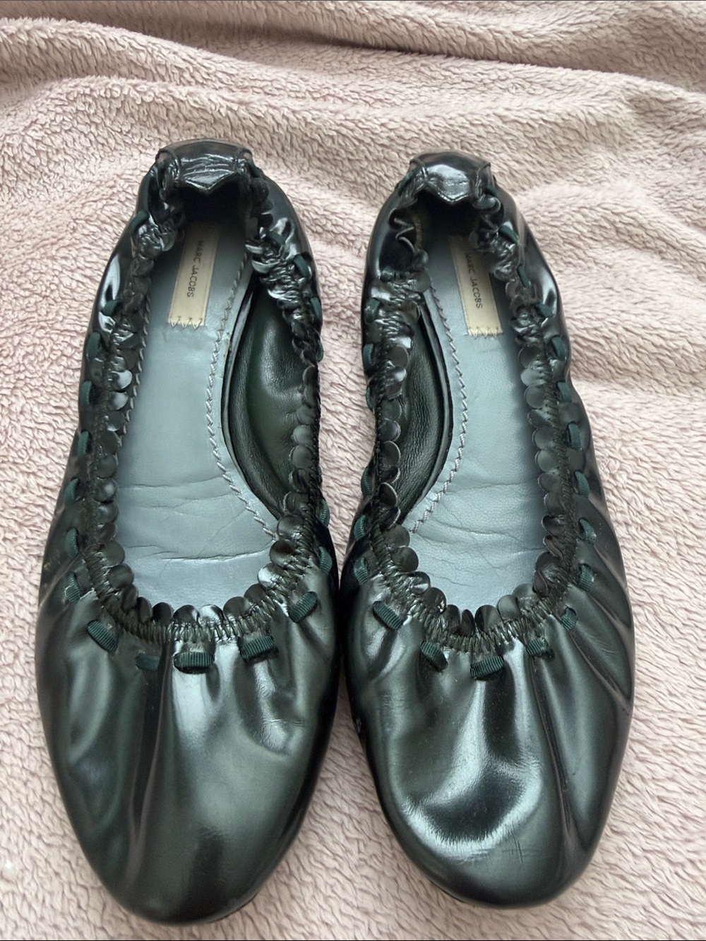 Marc Jacobs Dark Green Elastic-Top Ballet Flats